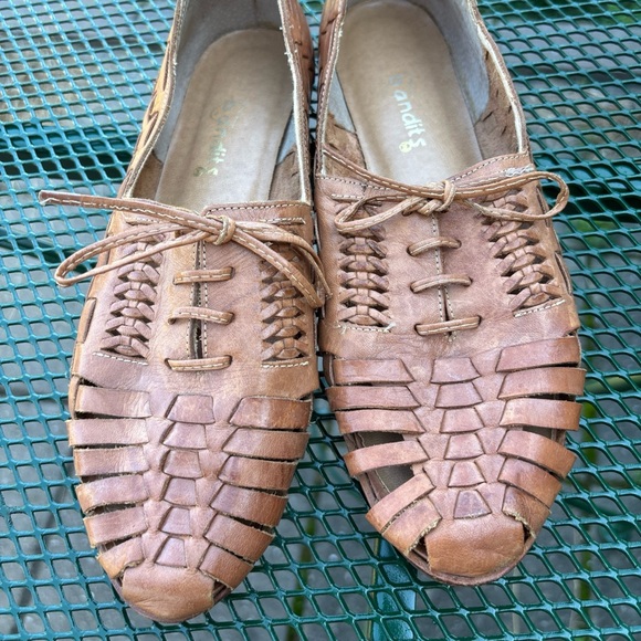 Vintage Bandits Women's Shoes 8.5B Made in Brazil Brown Leather Woven Huaraches - Picture 1 of 4